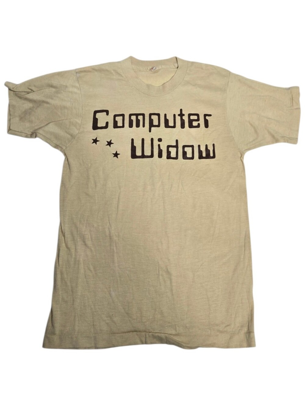 VINTAGE 80s Computer Widow beige nerdcore single‎ stitch tee shirt M
